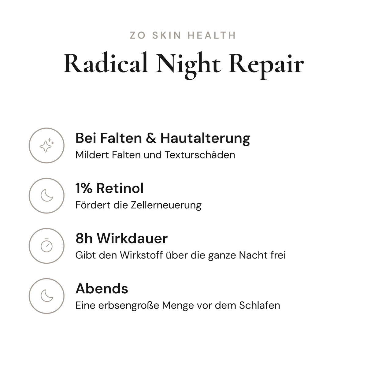 Radical Night Repair - Infografik mit Wirkstoffen und Anwendung | ZO Skin Health