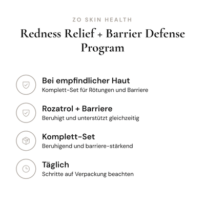 Redness Relief + Barrier Defense Program - Infografik mit Wirkstoffen und Anwendung | ZO Skin Health