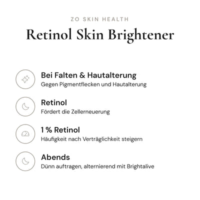 Retinol Skin Brightener - Infografik mit Wirkstoffen und Anwendung | ZO Skin Health