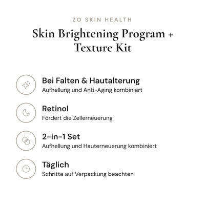Skin Brightening Program + Texture Kit - Infografik mit Wirkstoffen und Anwendung | ZO Skin Health