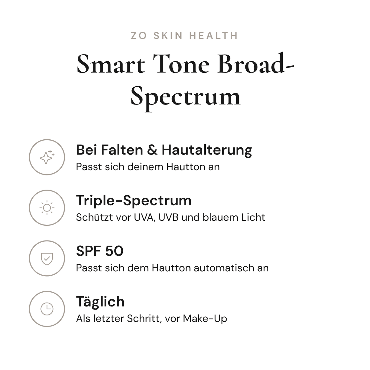 Smart Tone Broad-Spectrum SPF 50 - Infografik mit Wirkstoffen und Anwendung | ZO Skin Health