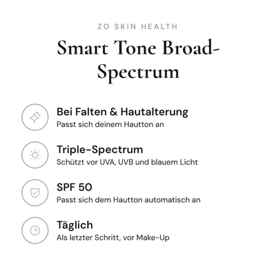 Smart Tone Broad-Spectrum SPF 50 - Infografik mit Wirkstoffen und Anwendung | ZO Skin Health