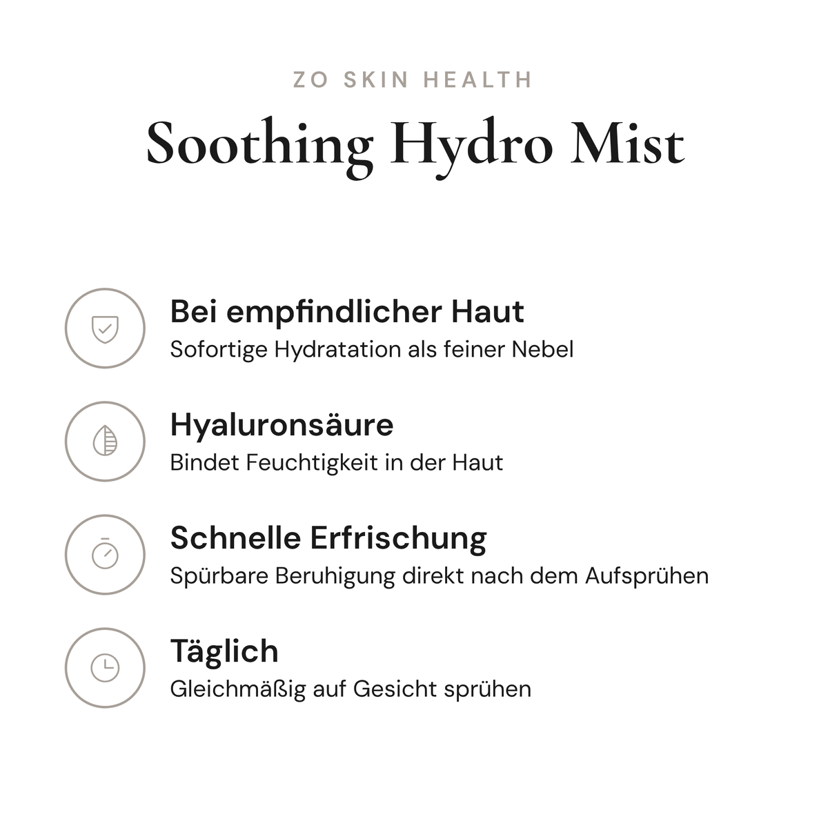 Soothing Hydro Mist - Infografik mit Wirkstoffen und Anwendung | ZO Skin Health
