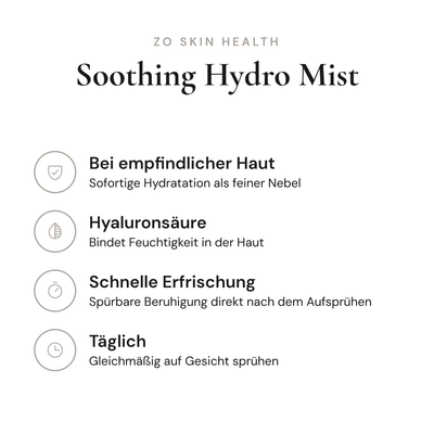 Soothing Hydro Mist - Infografik mit Wirkstoffen und Anwendung | ZO Skin Health